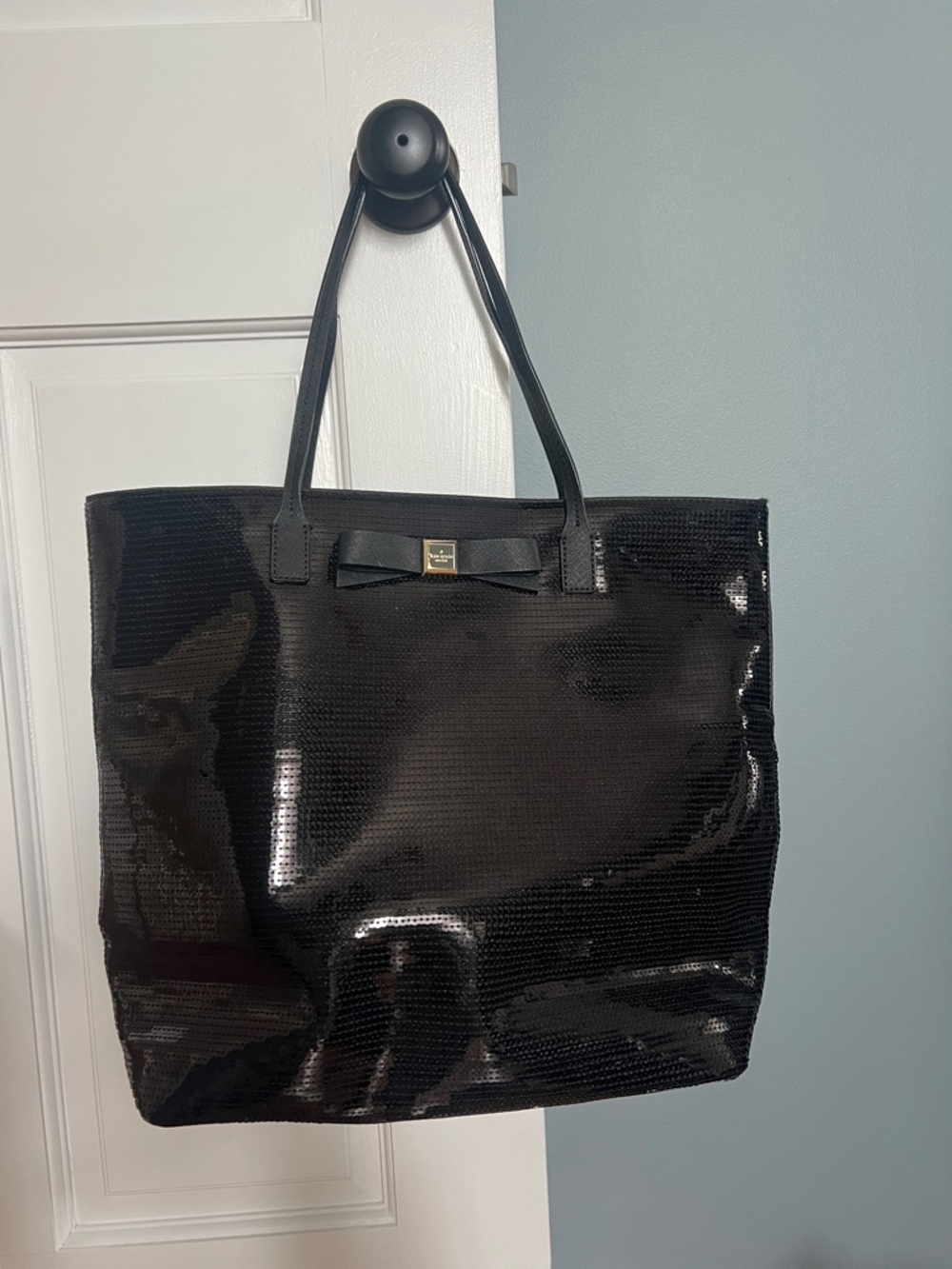 kate spade Black Sequined Tote with Bow Detail